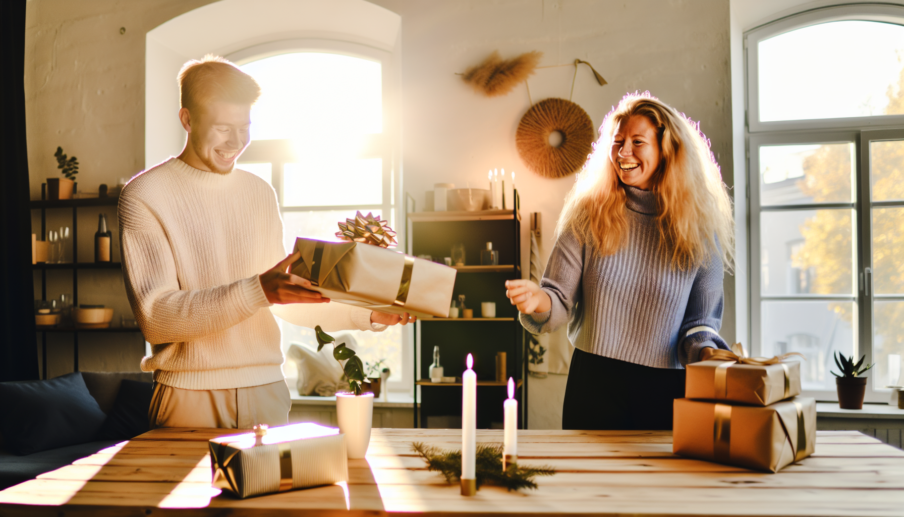 Glückliche Menschen beim Schenken